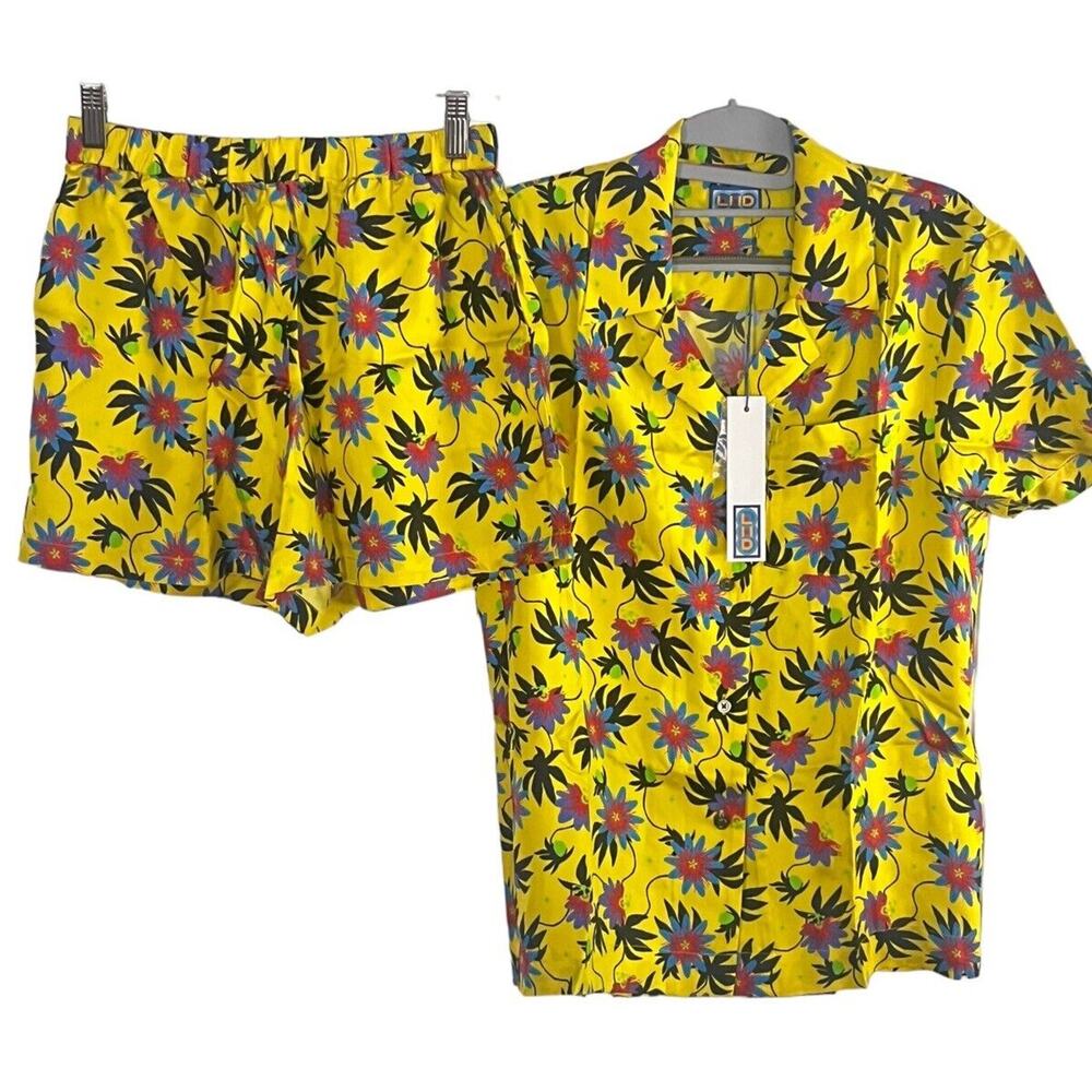 LHD 100% Silk Shorts Shirt Set •Women S• Pull On Yellow Floral NWT $495